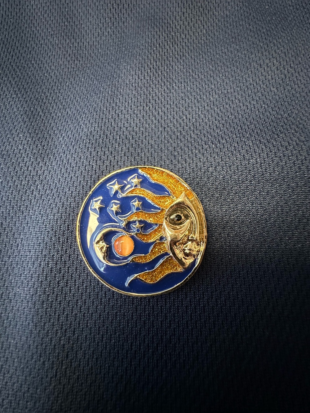 Navy and Gold Sun & Moon Brooch